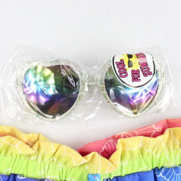 RMLA Girls Shorts and Sunglasses Set Size 6x Knit Rainbow Stripes Butterflies - Picture 3 of 7